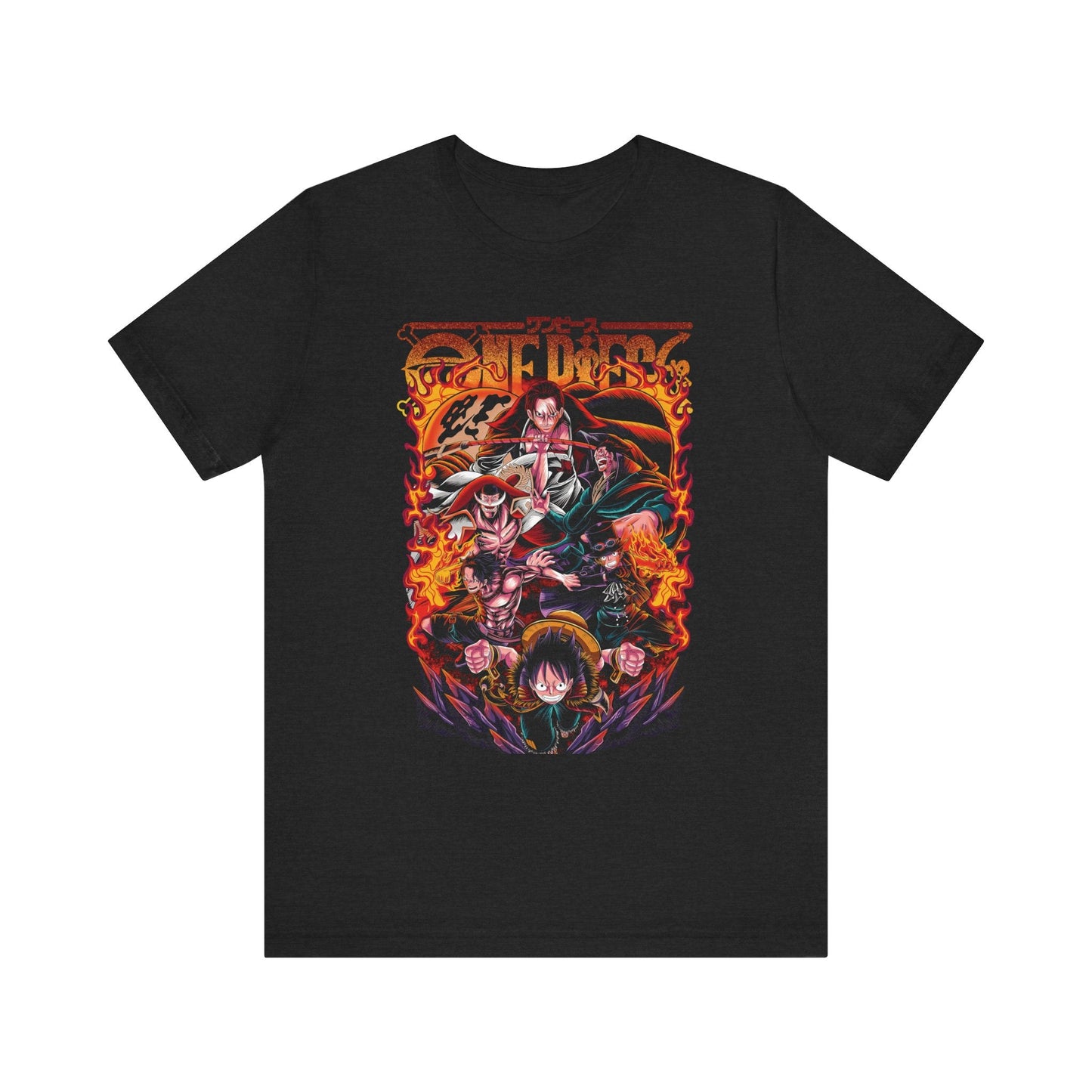 One Piece Legends Flame Tee – Luffy, Ace, Dragon, Shanks, Sabo & Whitebeard T-Shirt Printify