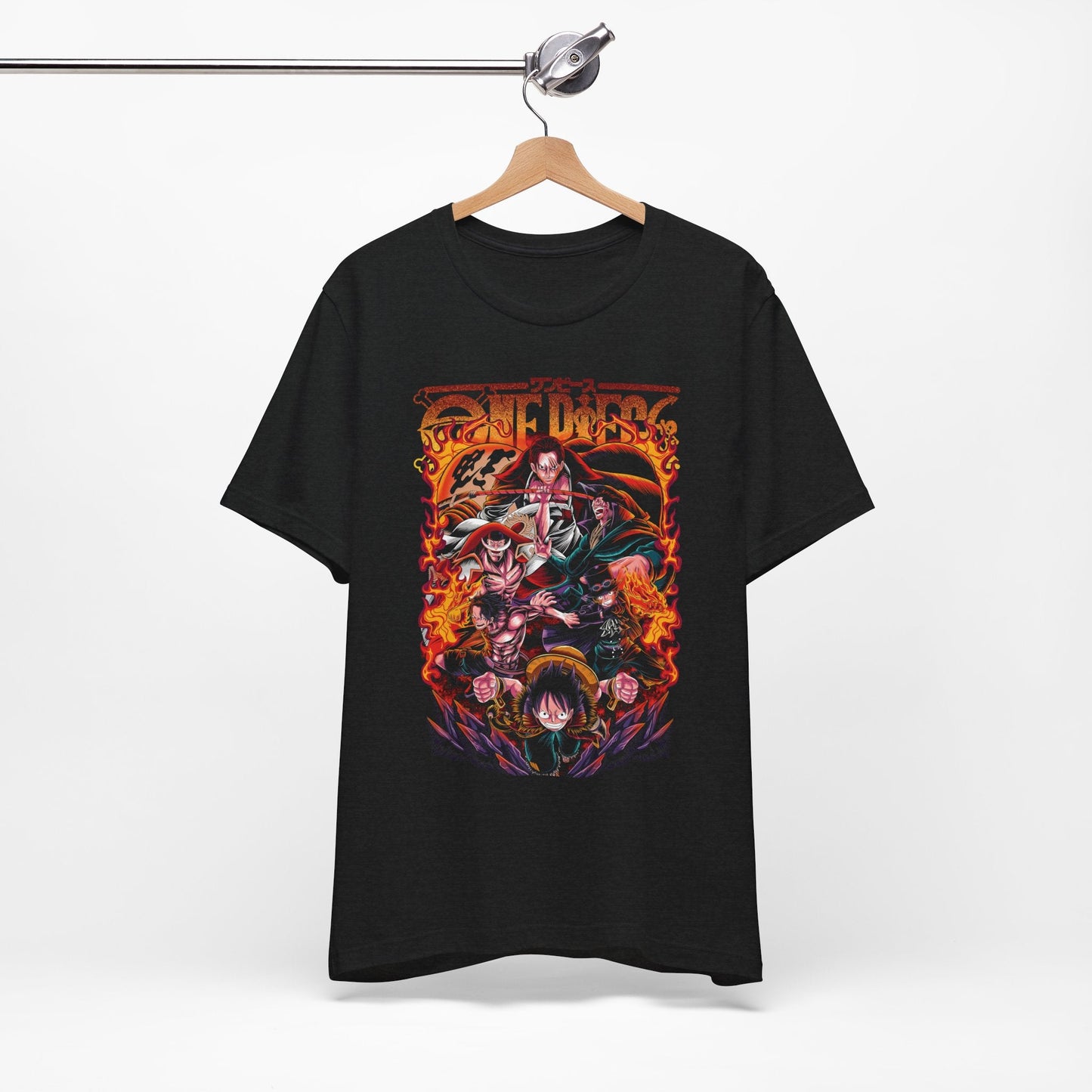 One Piece Legends Flame Tee – Luffy, Ace, Dragon, Shanks, Sabo & Whitebeard T-Shirt Printify