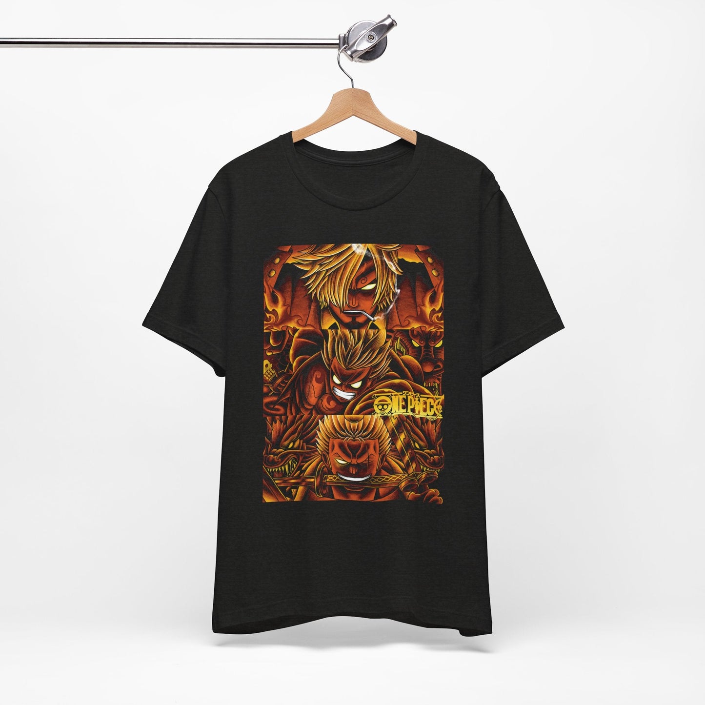 One Piece Fiery Heroes Tee – Straw Hats Graphic T-Shirt Printify