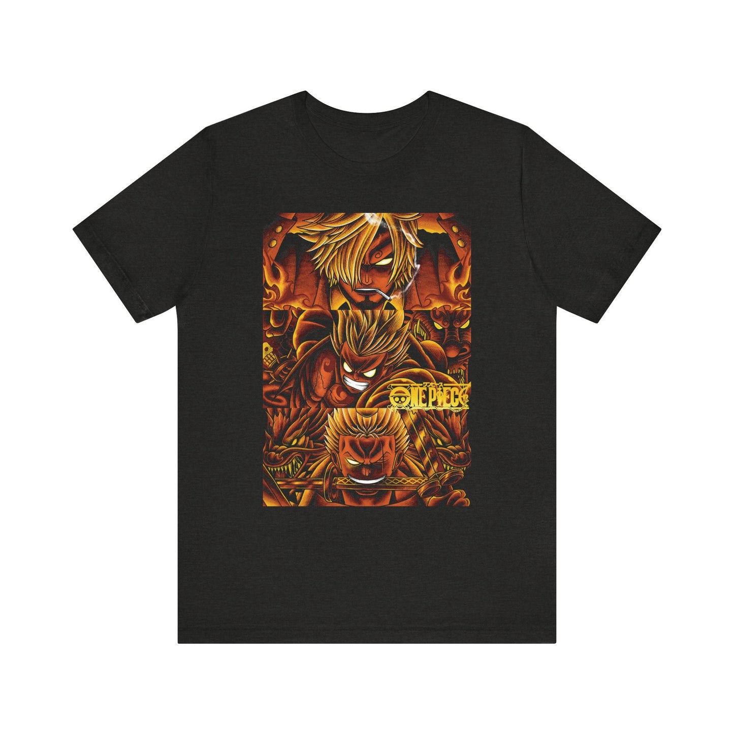 One Piece Fiery Heroes Tee – Straw Hats Graphic T-Shirt Printify