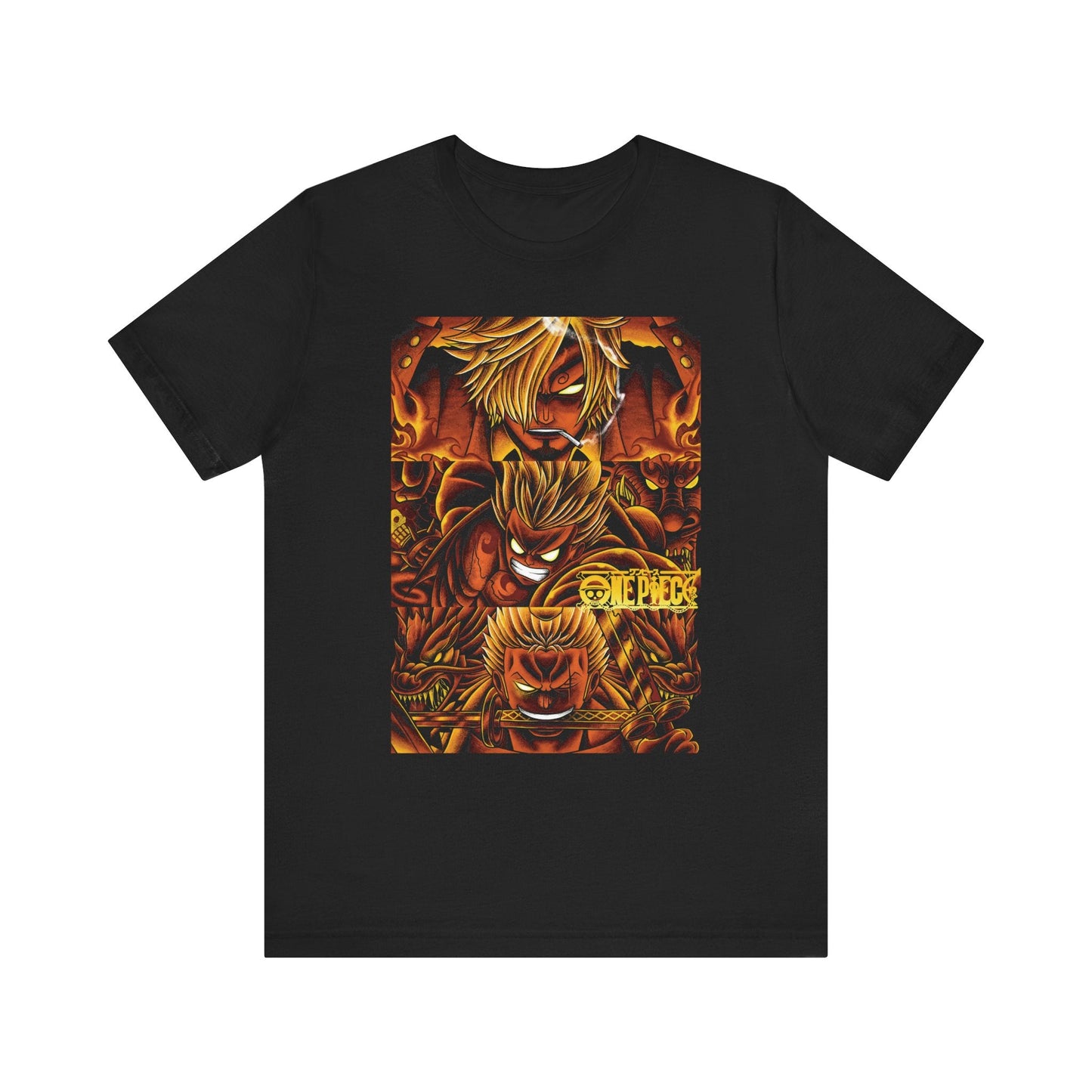 One Piece Fiery Heroes Tee – Straw Hats Graphic T-Shirt Printify