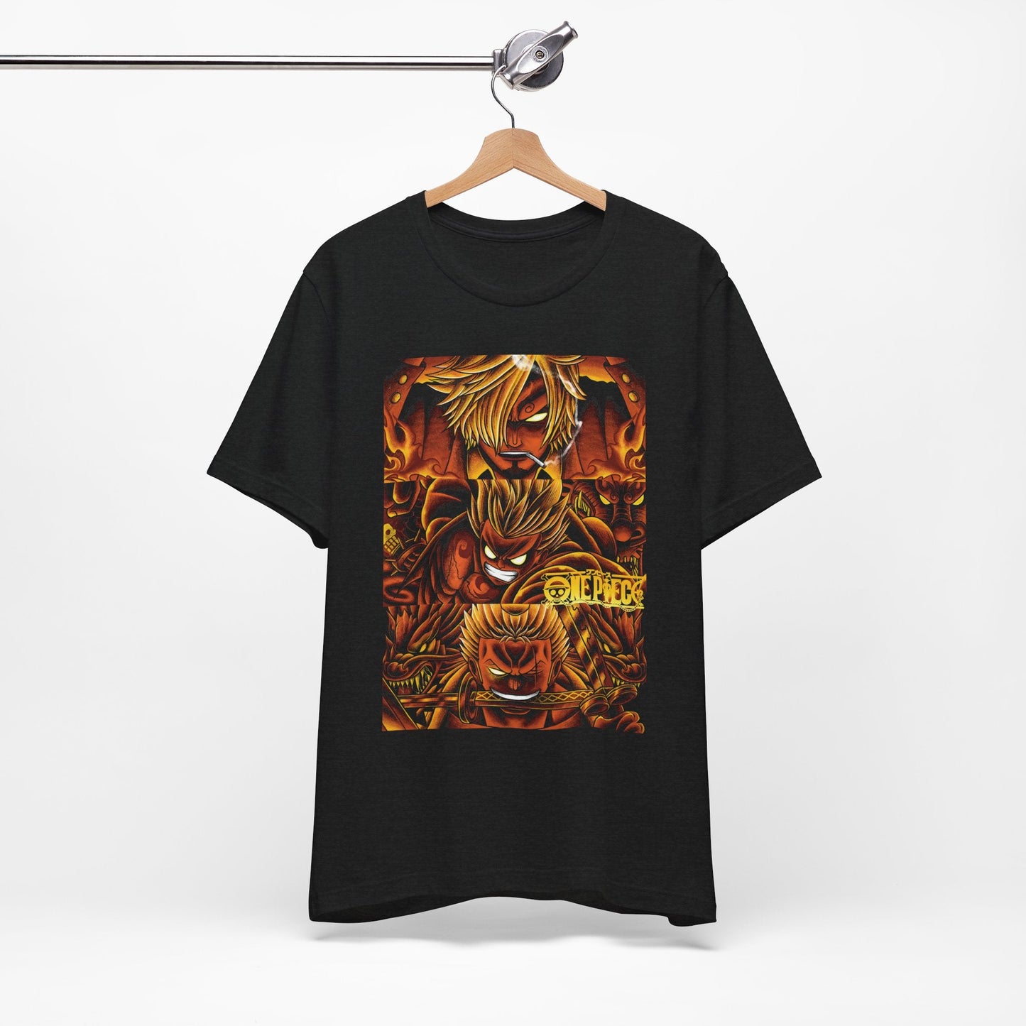 One Piece Fiery Heroes Tee – Straw Hats Graphic T-Shirt Printify