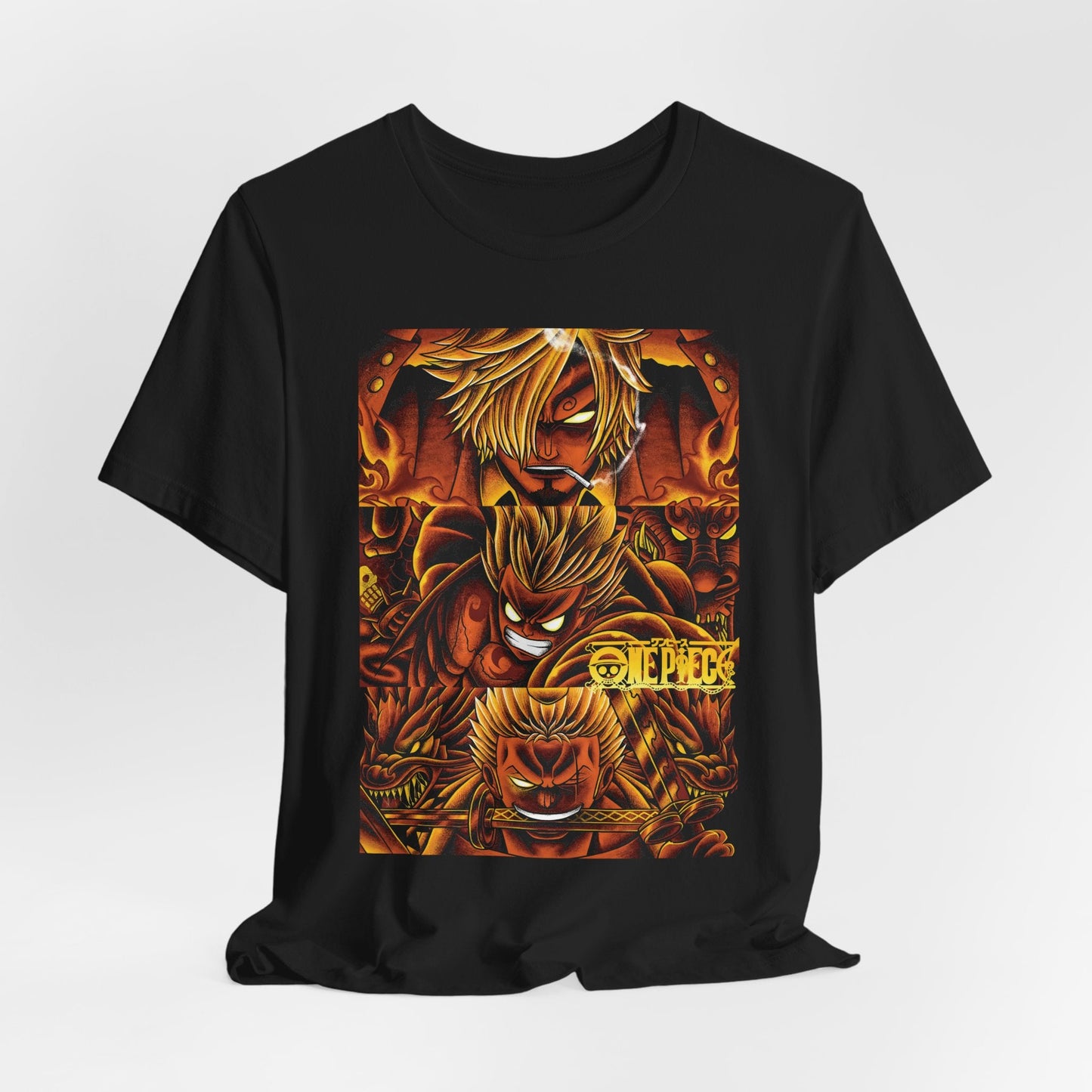 One Piece Fiery Heroes Tee – Straw Hats Graphic T-Shirt Printify