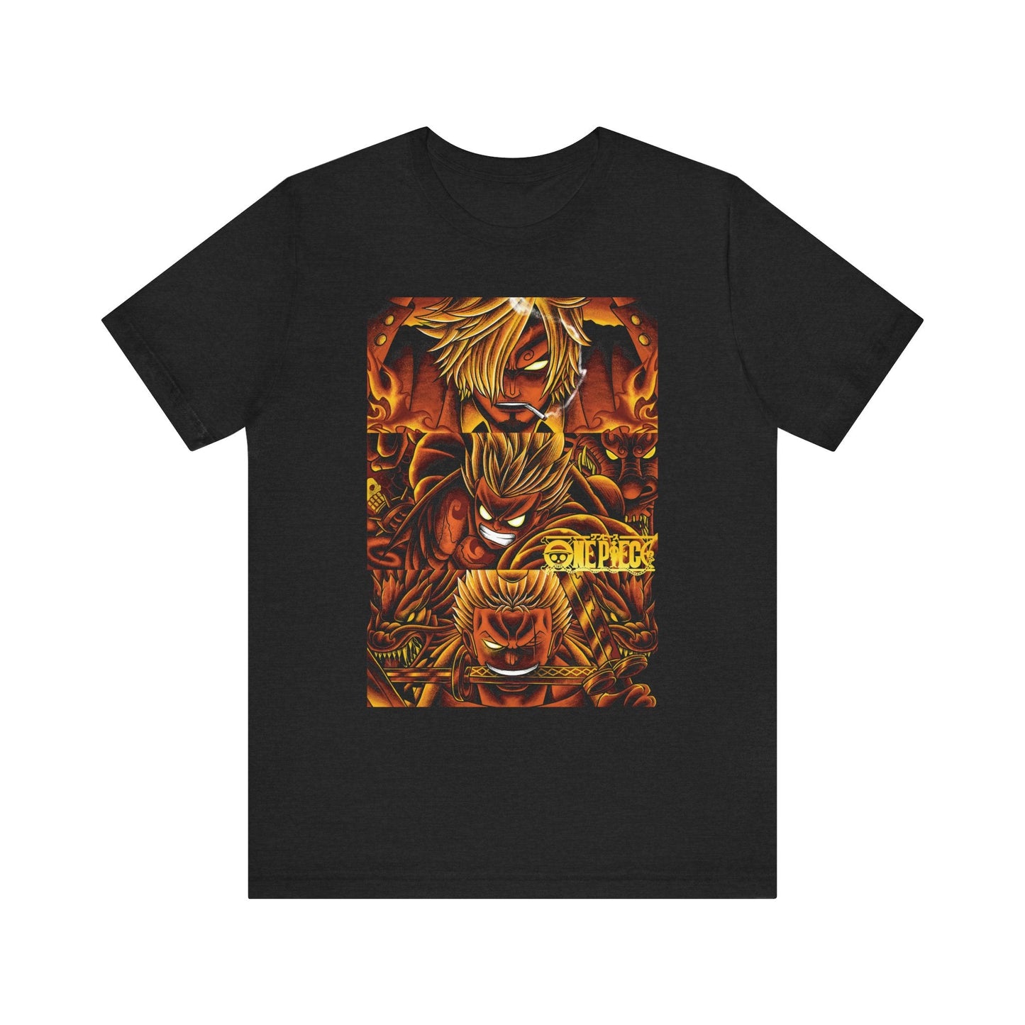 One Piece Fiery Heroes Tee – Straw Hats Graphic T-Shirt Printify