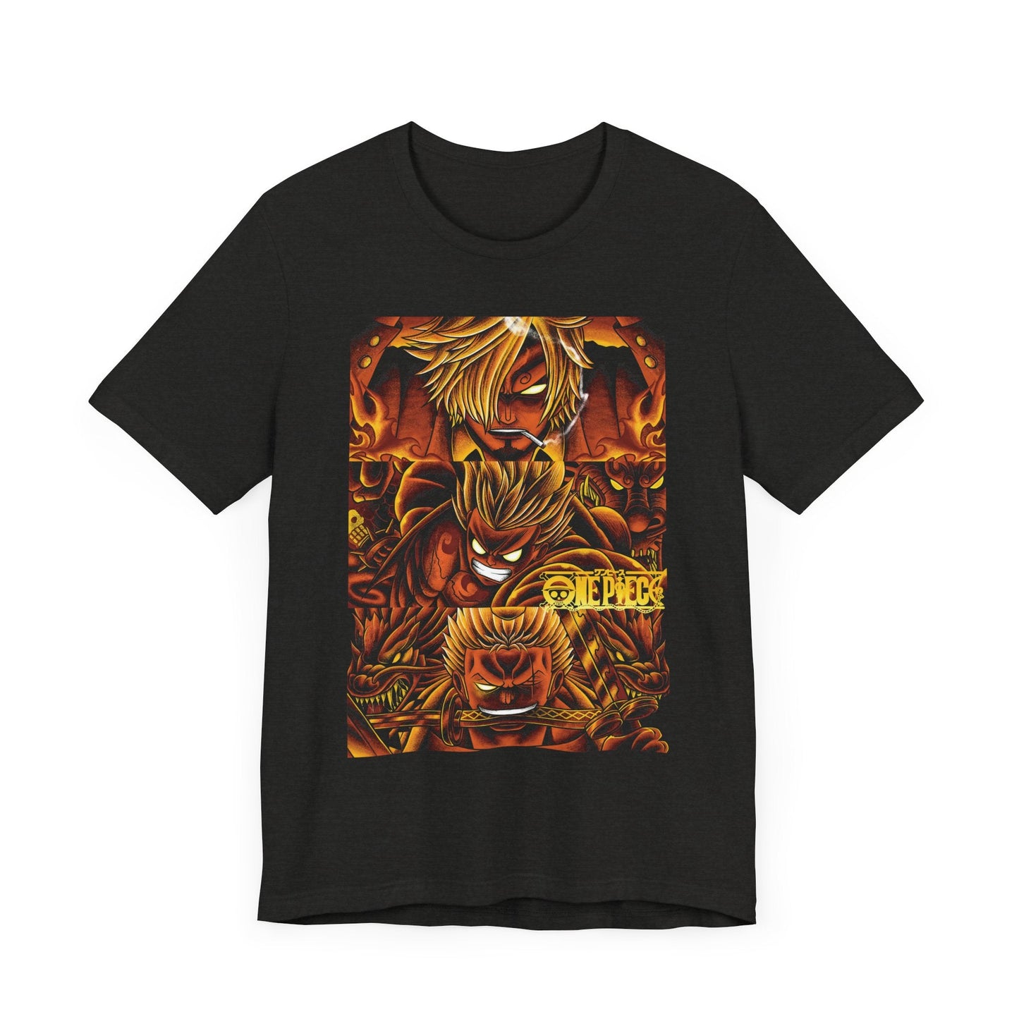 One Piece Fiery Heroes Tee – Straw Hats Graphic T-Shirt Printify