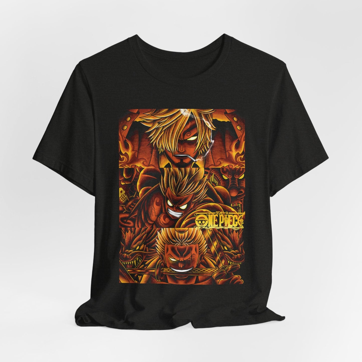 One Piece Fiery Heroes Tee – Straw Hats Graphic T-Shirt Printify