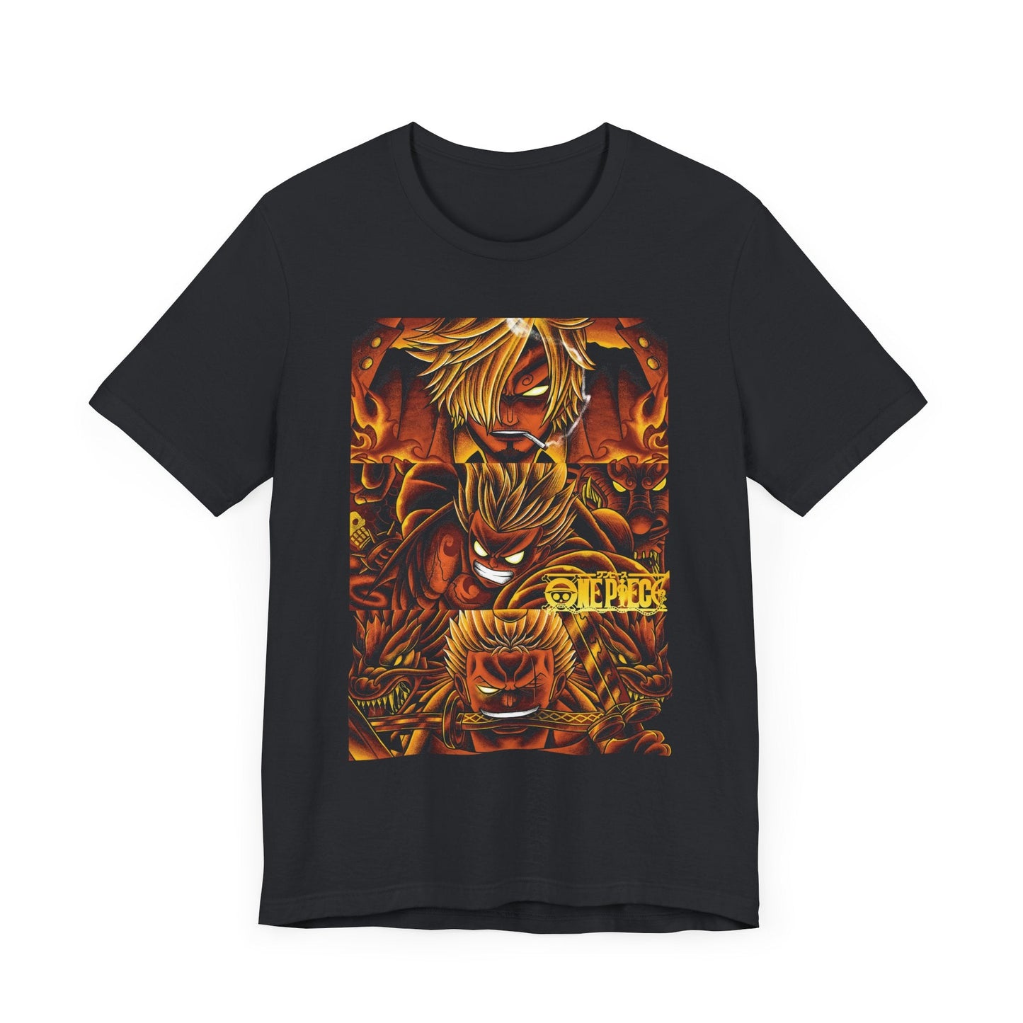 One Piece Fiery Heroes Tee – Straw Hats Graphic T-Shirt Printify