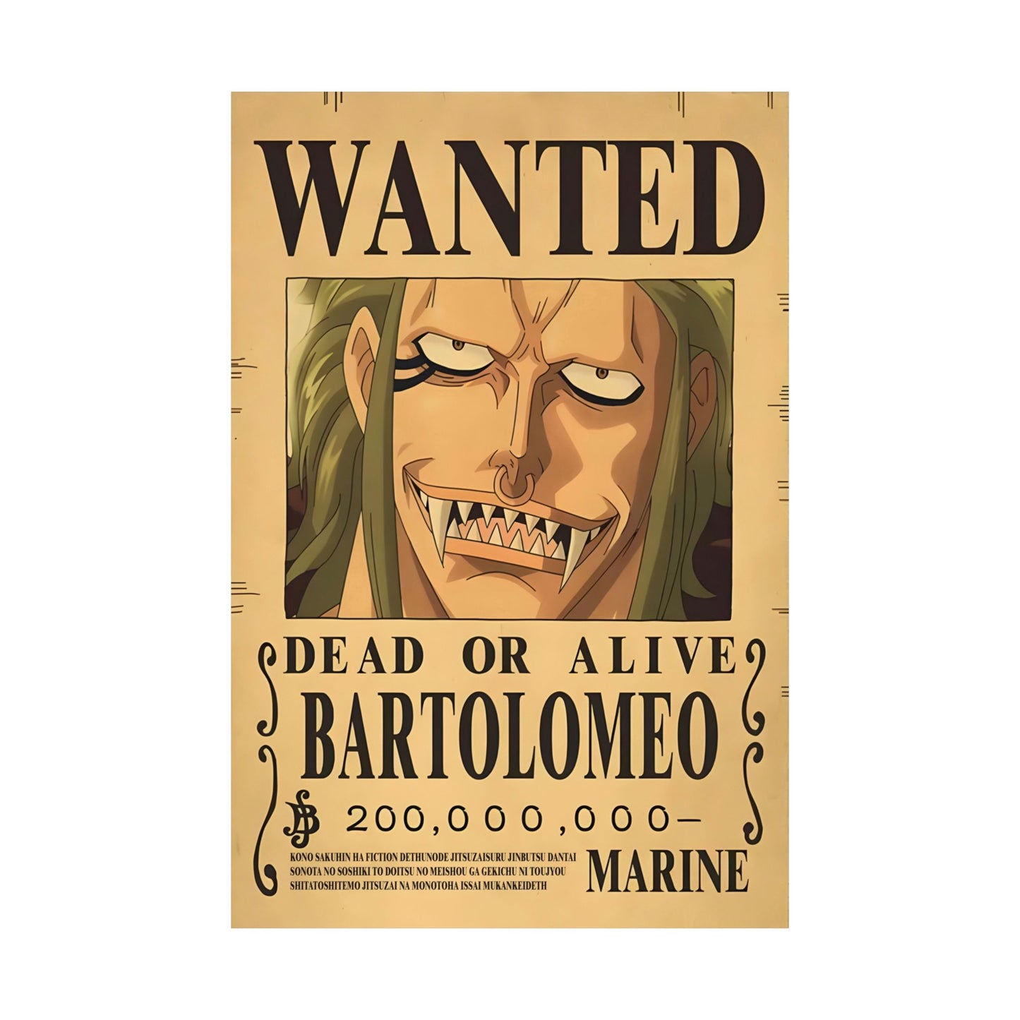 One Piece Bartolomeo Wanted Poster - Premium Matte Art Print