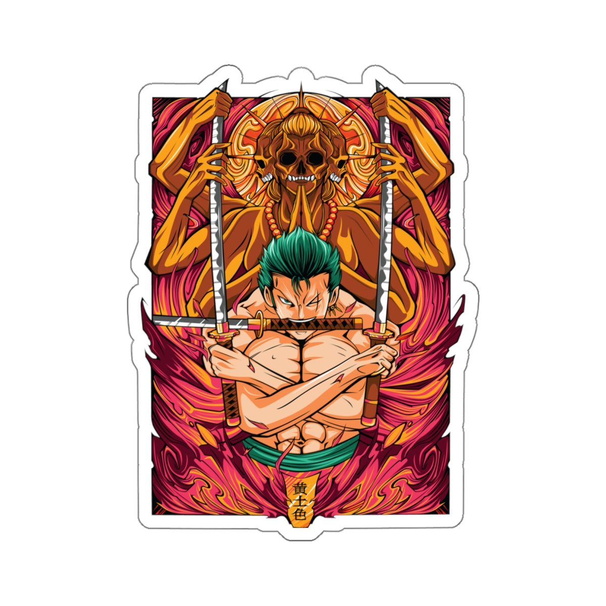 Roronoa Zoro Asura One Piece Kiss-Cut Sticker – Unleashing Three-Sword Style Fury