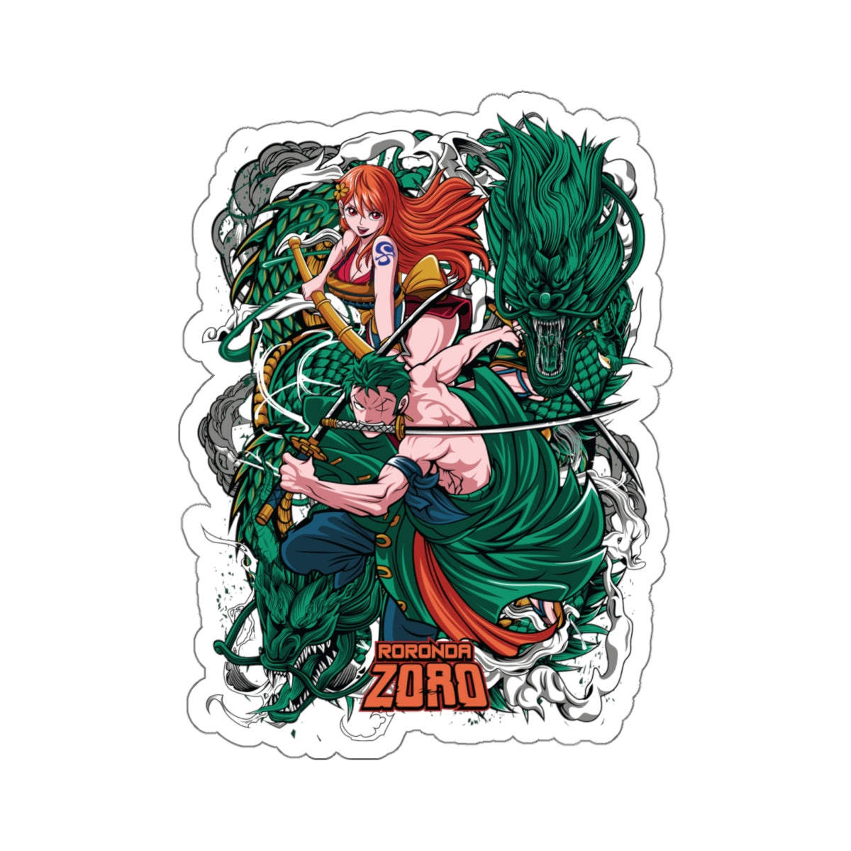 Roronoa Zoro and Nami One Piece Kiss-Cut Sticker – Dragon Warrior Duo