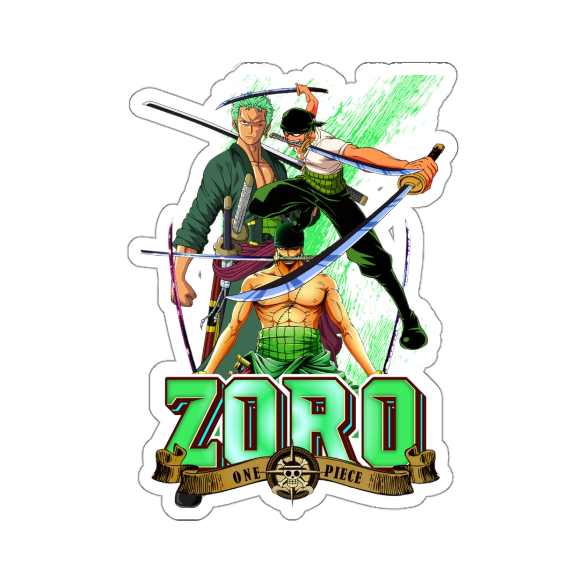 Triple Threat Zoro Sticker – Celebrate the Three-Sword Legend