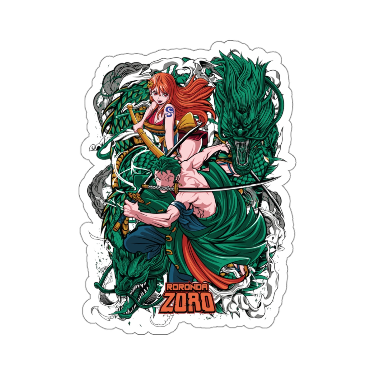 Roronoa Zoro and Nami One Piece Kiss-Cut Sticker – Dragon Warrior Duo