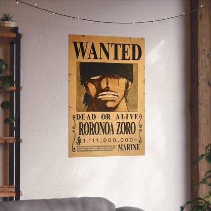 One Piece Roronoa Zoro Wanted Poster - Premium Matte Art Print