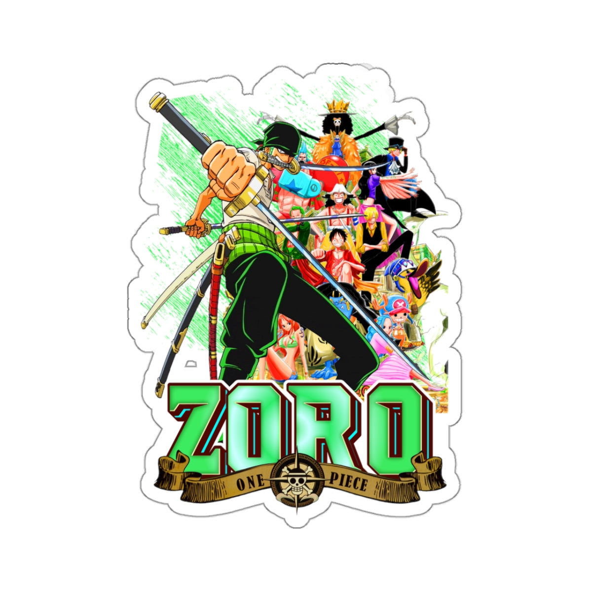 Zoro Epic Montage Sticker – Unleash the Swordsman’s Spirit