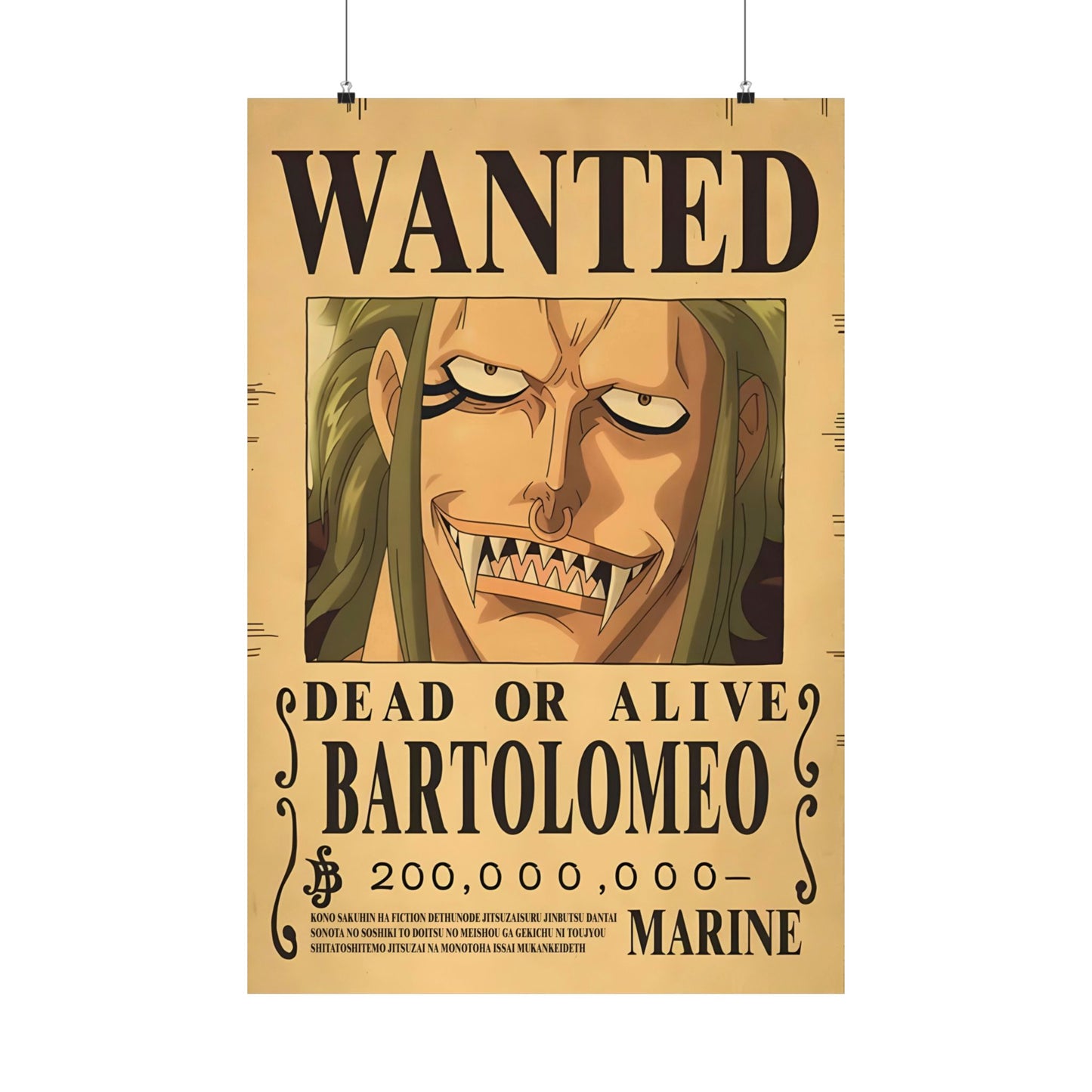 One Piece Bartolomeo Wanted Poster - Premium Matte Art Print