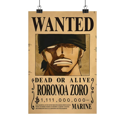 One Piece Roronoa Zoro Wanted Poster - Premium Matte Art Print