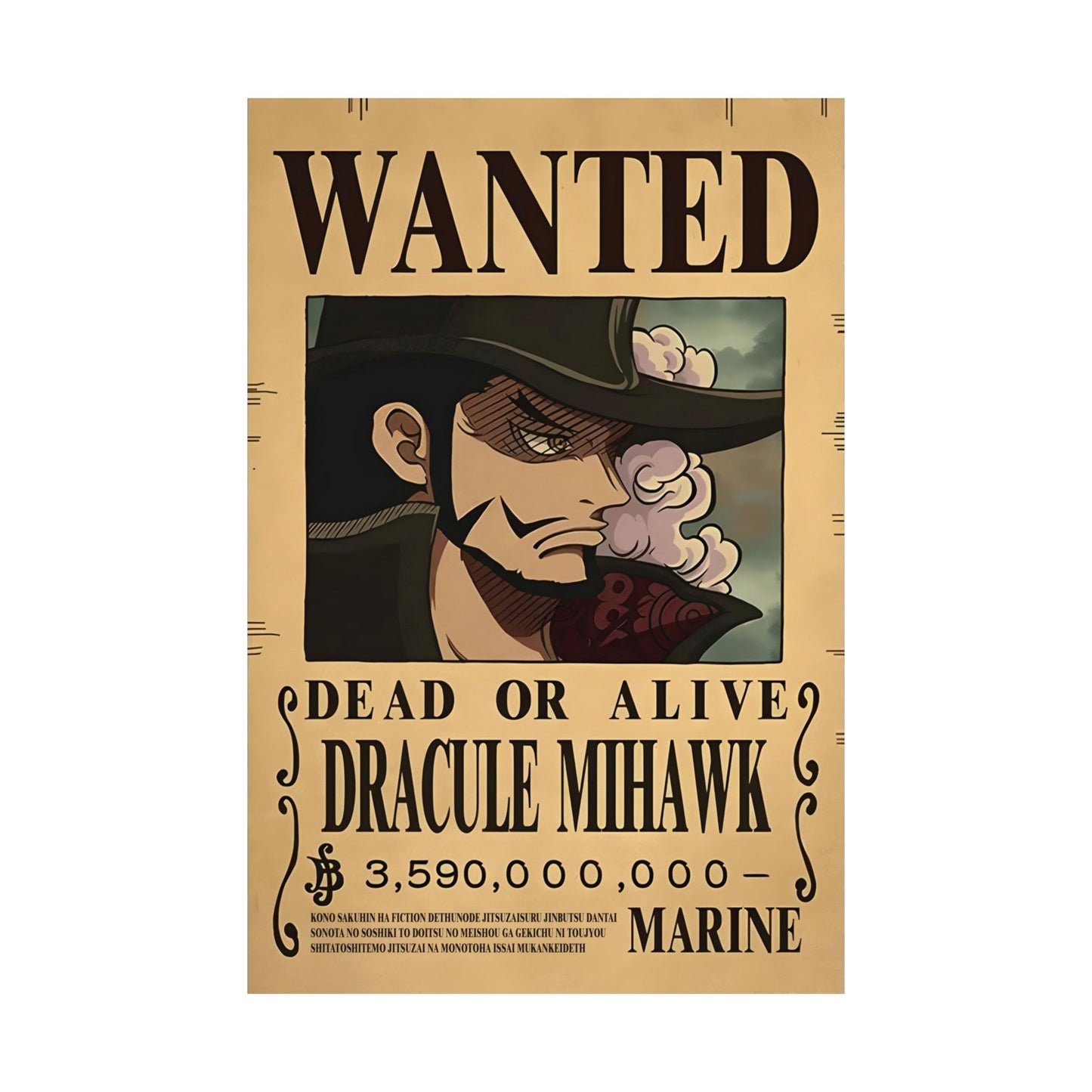 One Piece Dracule Mihawk Wanted Poster - Premium Matte Art Print