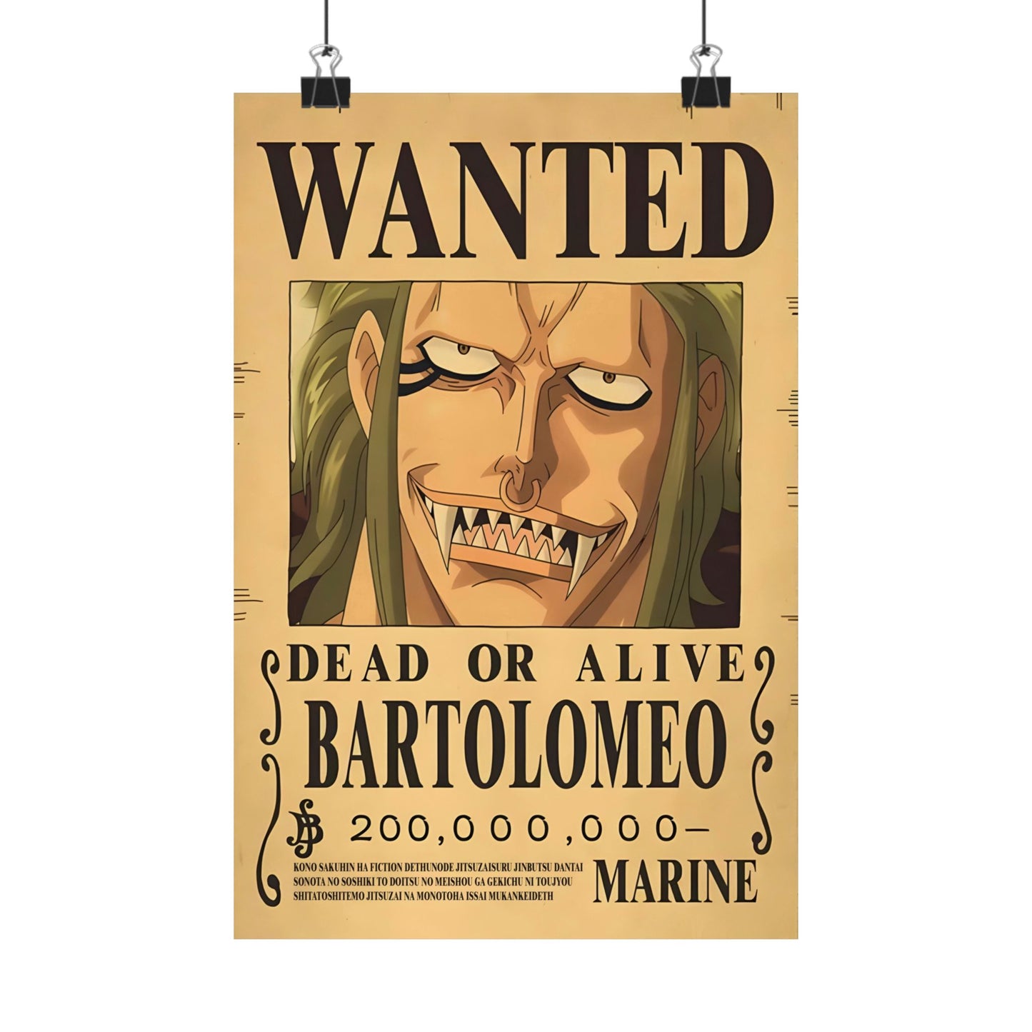 One Piece Bartolomeo Wanted Poster - Premium Matte Art Print