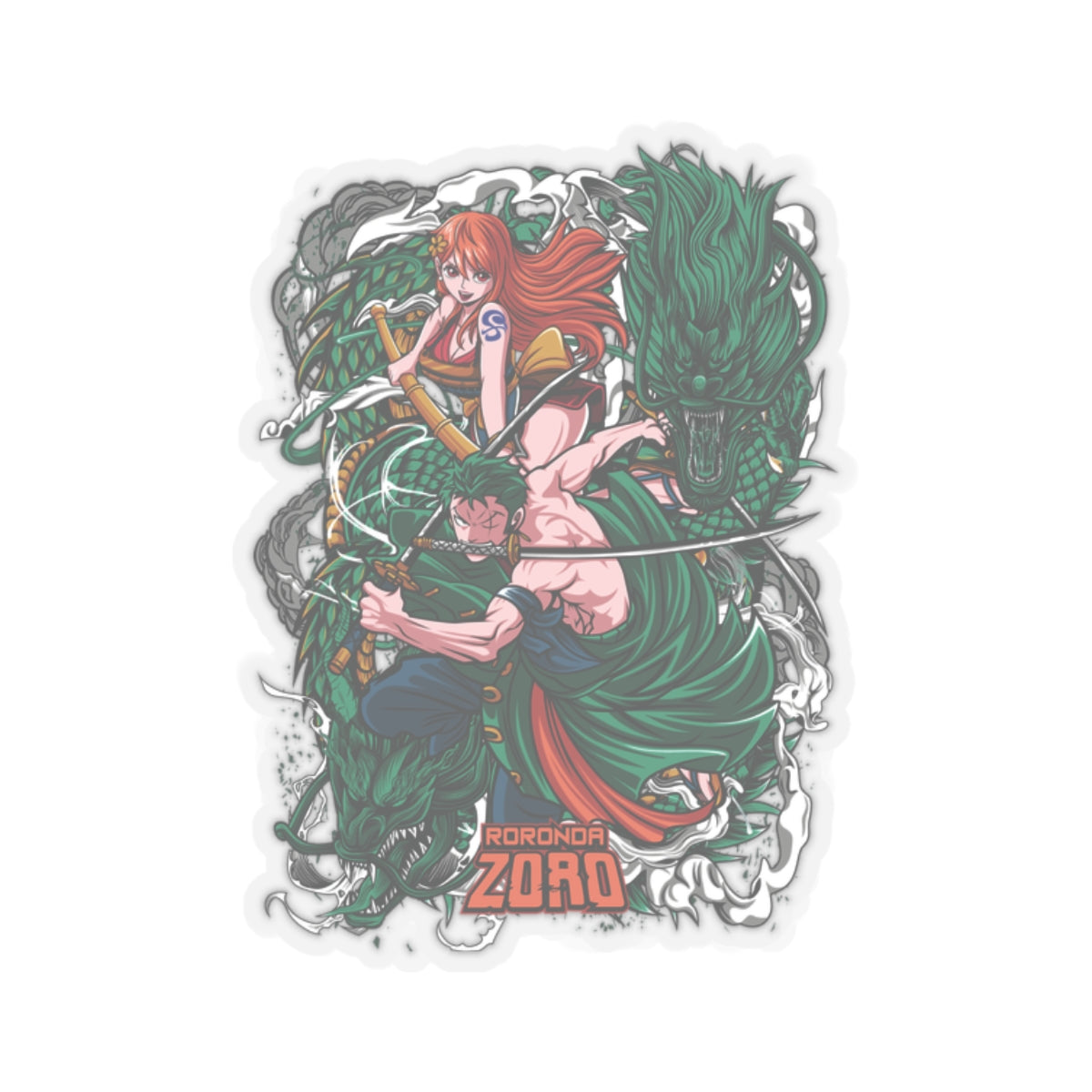 Roronoa Zoro and Nami One Piece Kiss-Cut Sticker – Dragon Warrior Duo