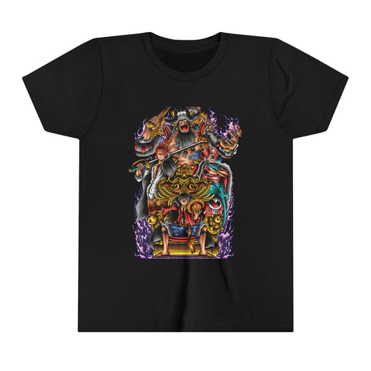 One Piece Four Pirates Tee – Luffy, Shanks, Blackbeard, and Buggy