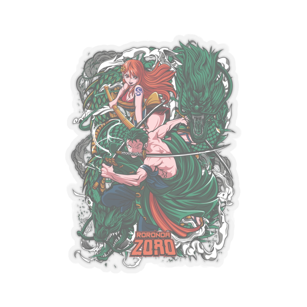 Roronoa Zoro and Nami One Piece Kiss-Cut Sticker – Dragon Warrior Duo