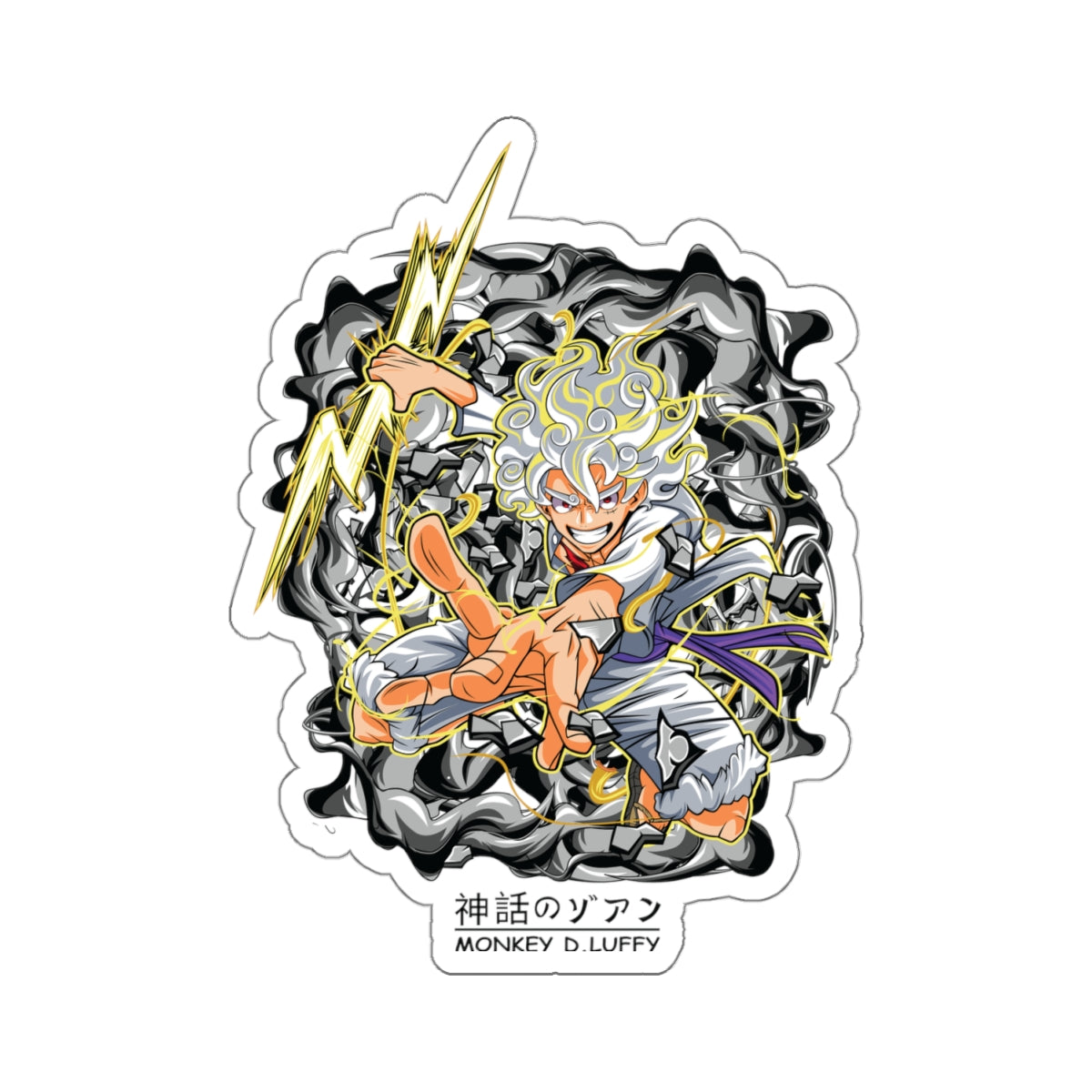 Luffy Gear 5 Thunder Strike Kiss-Cut Sticker – One Piece Divine Power