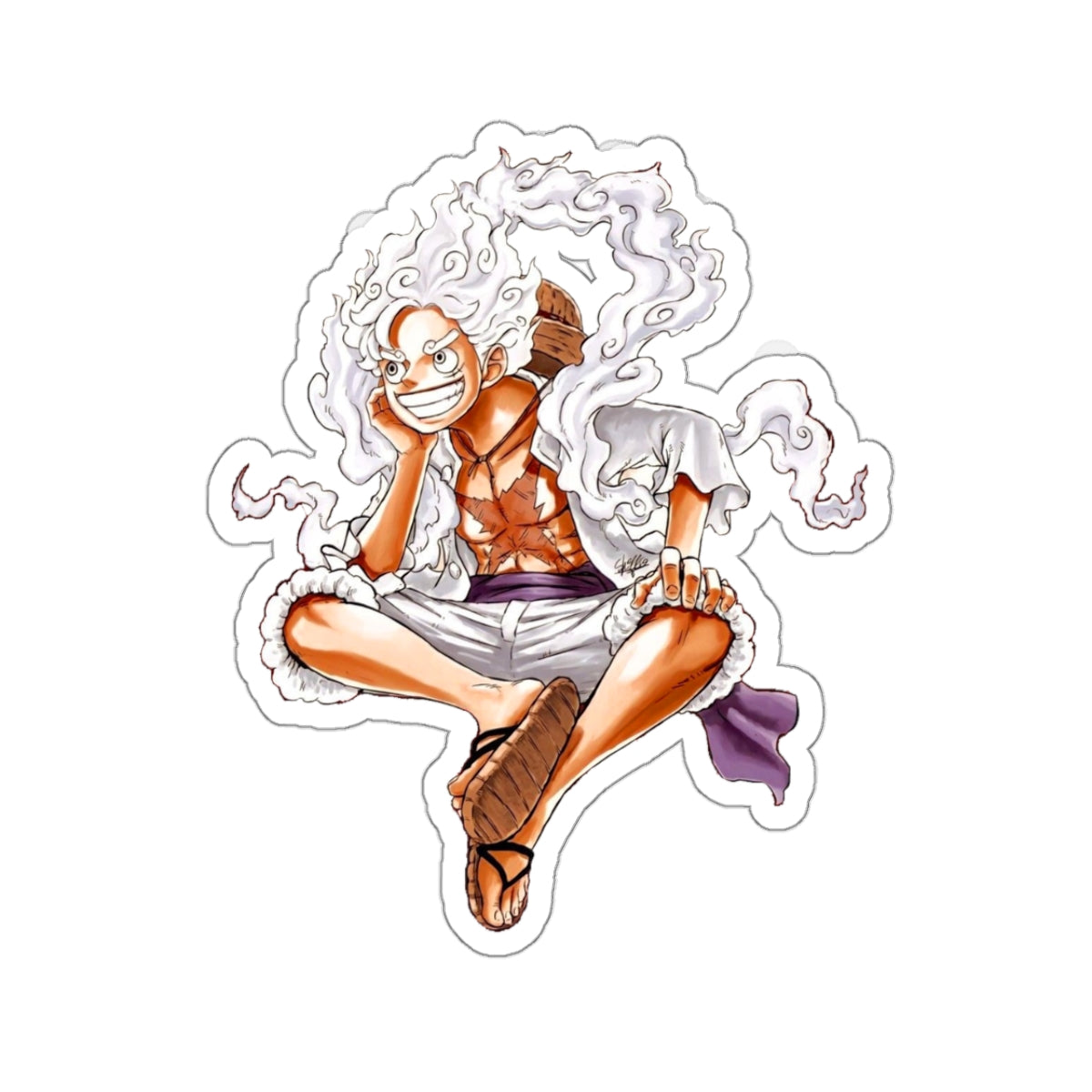 Monkey D. Luffy Gear 5 Mode Kiss-Cut Sticker – Iconic Sitting Pose