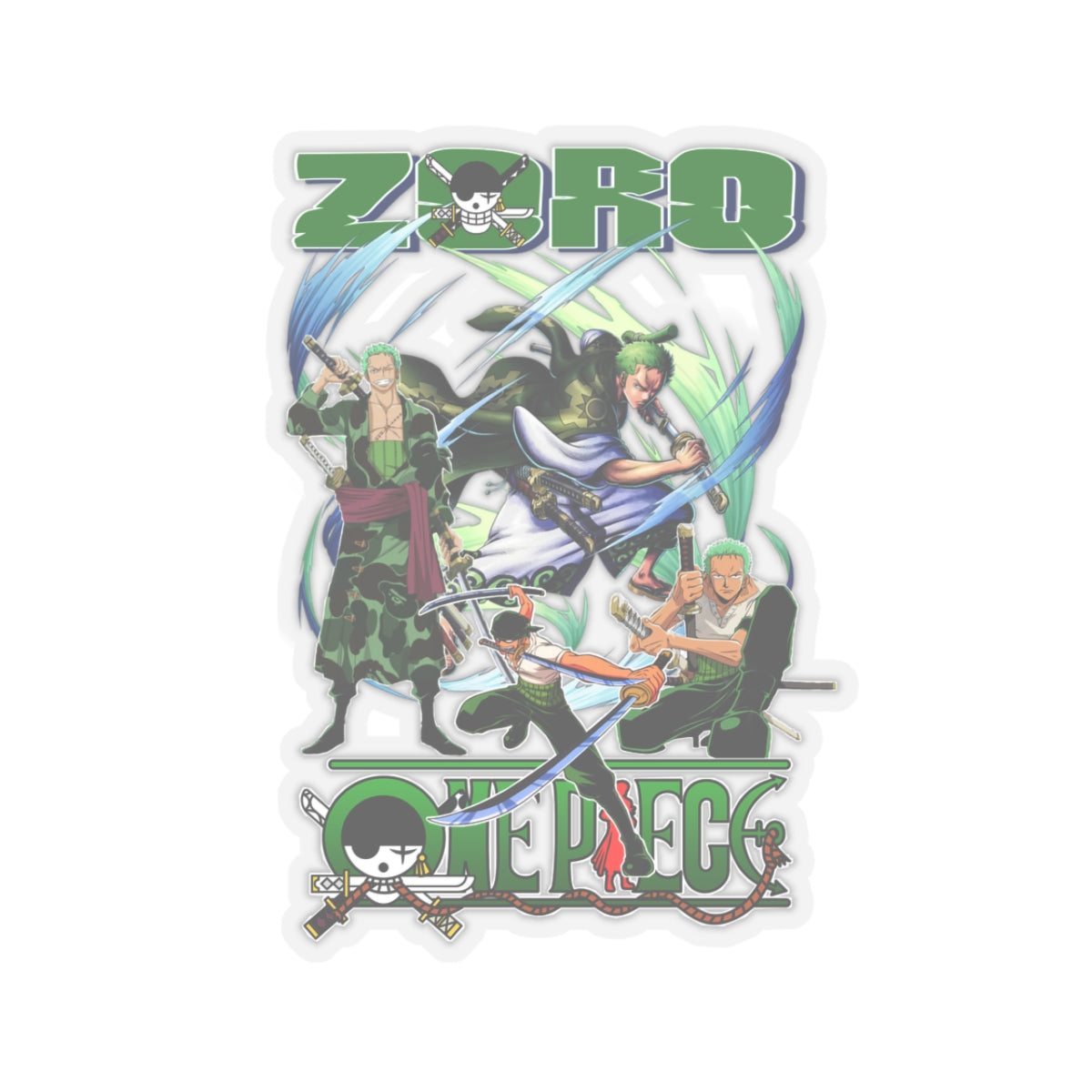 Epic Zoro Collage Sticker – Unite the Power of the Pirate Hunter