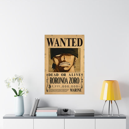 One Piece Roronoa Zoro Wanted Poster - Premium Matte Art Print