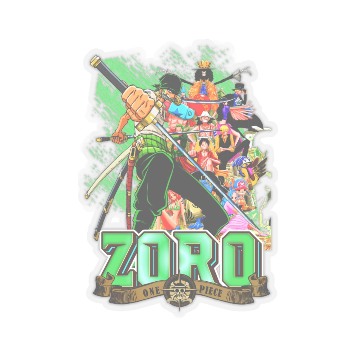 Zoro Epic Montage Sticker – Unleash the Swordsman’s Spirit