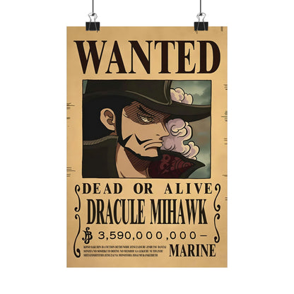 One Piece Dracule Mihawk Wanted Poster - Premium Matte Art Print