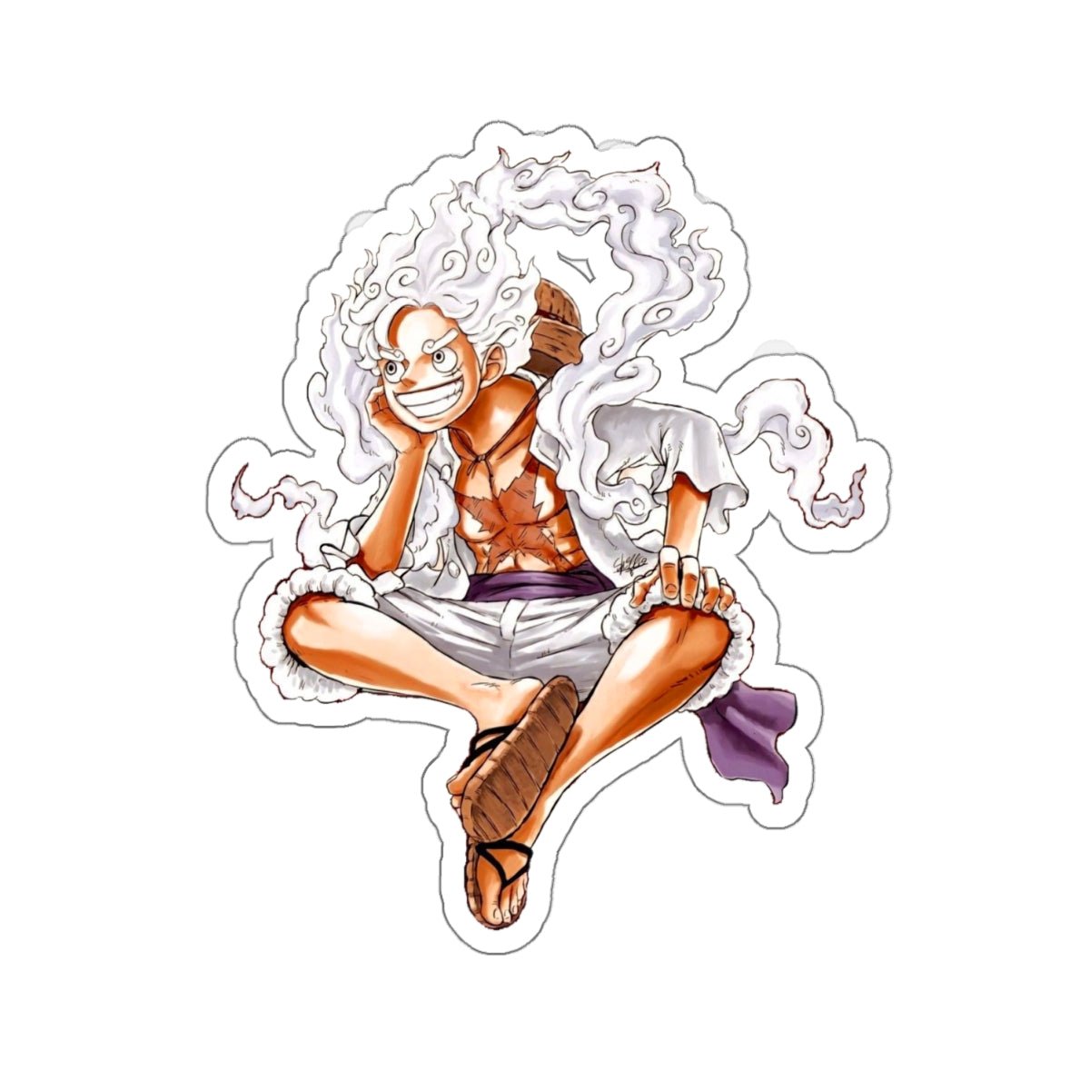 Monkey D. Luffy Gear 5 Mode Kiss - Cut Sticker – Iconic Sitting Pose - AnimeKraf.com